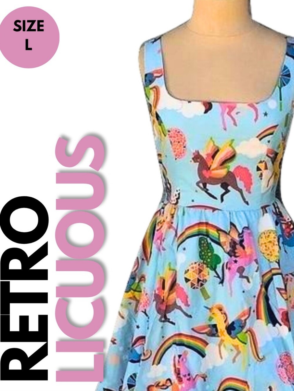 Retrolicious Magical Rainbow Unicorn Dress Size L